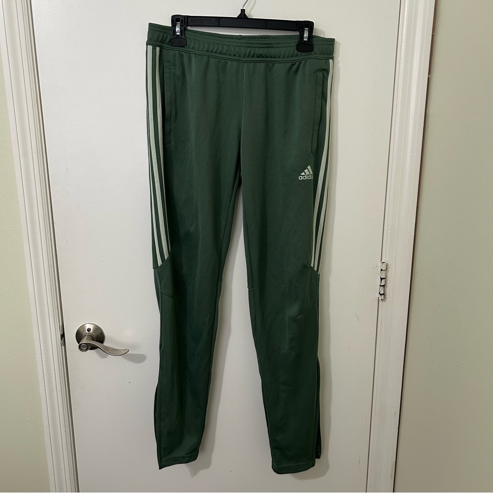 Adidas Women's ClimaCool Green Striped Track Pants with Zipper Leg Adjustment